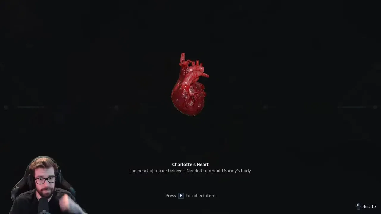 Charlotte's Heart item description: the heart of a true believer, needed to rebuild Sunny's body