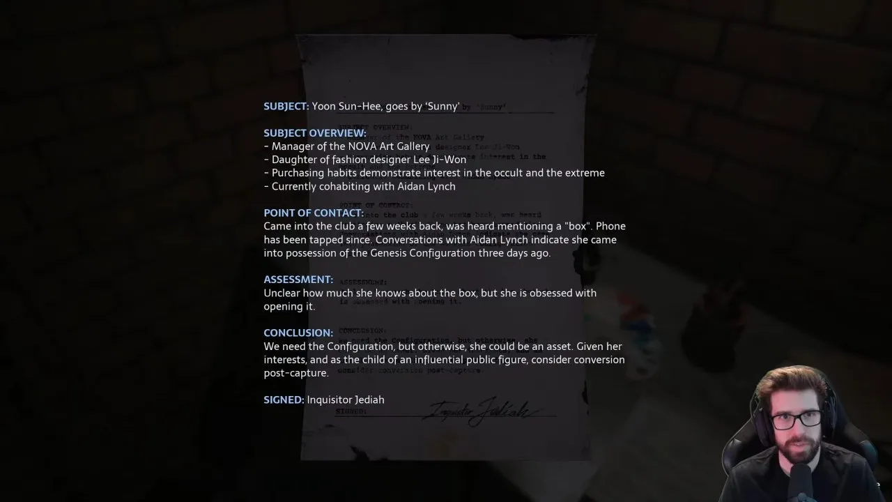 Sunny's investigation dossier open for reading