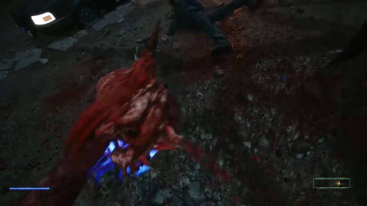 The player holds Charlotte's bloody heart over the arena floor after the boss health bar disappears