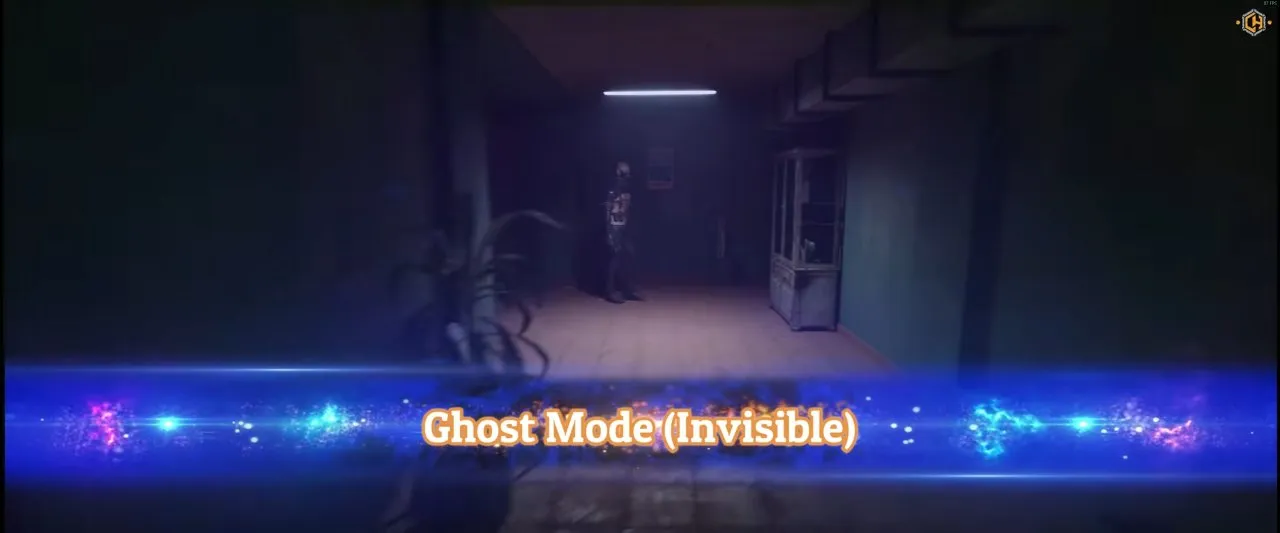 Clive Barker's Hellraiser: Revival trainers and cheats, Ghost Mode (Invisible) label across a dim corridor with figures ahead