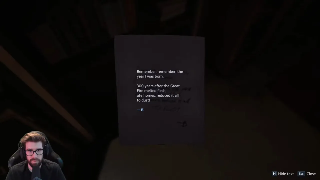 Birth-year note referencing the Great Fire near Bruno's safe
