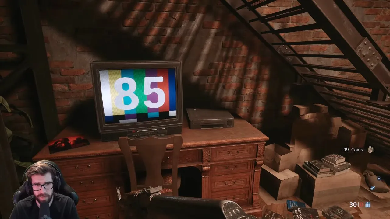The 85 clue for the nearby locked cabinet