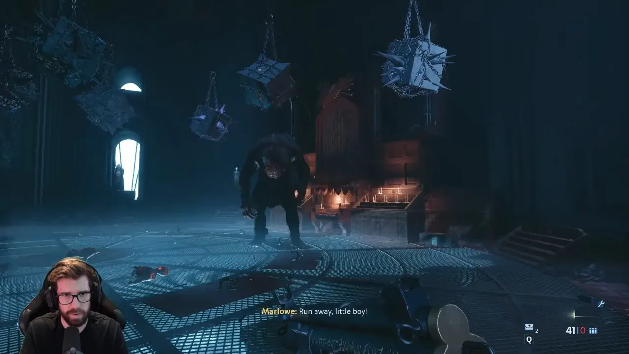 The final-fight arena while checking Marlo's position beneath the movable object