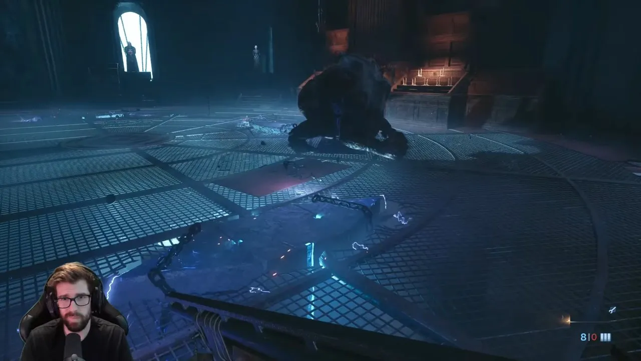 Marlo in the final-fight arena during the charge-bait sequence